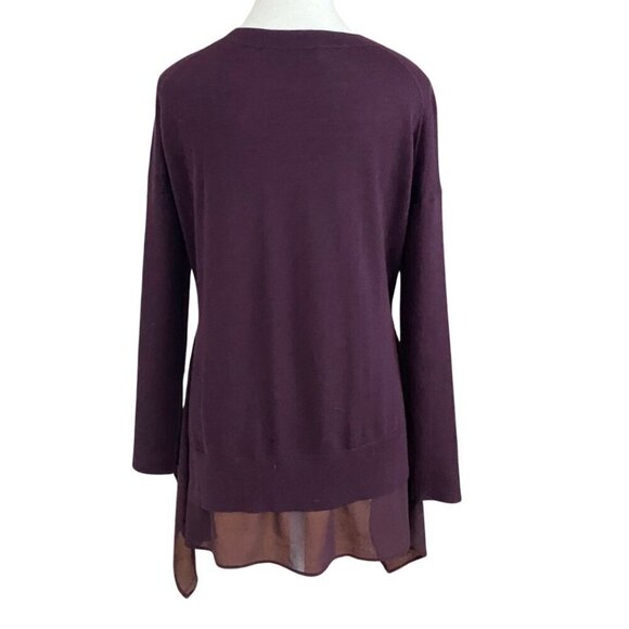 ALLSAINTS LIBBY PLUM 100% MERINO WOOL CONTRAST CHIFFON HEM SWEATER TOP - XS - Picture 4 of 11